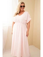 Dámské plus size šaty s řaseným pasem cukrově růžová Dámské plus size šaty s řaseným pasem cukrově růžová