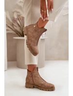 Zateplené dámské botky s odřením z eko kůže hnědo-zlaté Verietta Zateplené dámské botky s odřením z eko kůže hnědo-zlaté Verietta