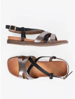 Trendy černé  sandály dámské na plochém podpatku