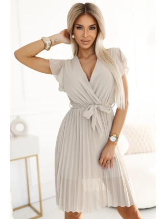 424-7 Šifonové plisované šaty s výstřihem a volánky - BEACH 424-7 Šifonové plisované šaty s výstřihem a volánky - BEACH