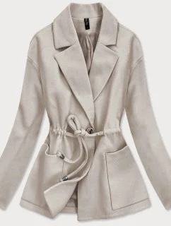 Volný béžový krátký dámský kabát (2727)