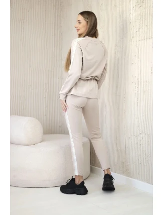 Dámská bavlněná souprava s proužky a stahovacími lemy béžový Dámská bavlněná souprava s proužky a stahovacími lemy béžový