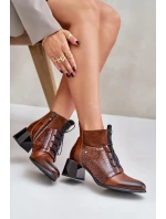 Zazoo 60503 Kožené boty na podpatku zateplené hnědé