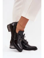 Lakované dámské polobotky na nízkém podpatku s mašlí Zazoo 1399 Černé