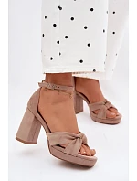 Dámské sandály na podpatku z imitace semiše tmavě béžové Rosetta