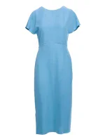 S398 Tužkové šaty s rozparkem na boku - nebesky modré
