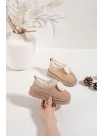 Dětské sněhule s výšivkou a mašličkou Daven – béžové