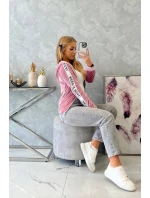 Velurová mikina s kapucí pudrově růžová