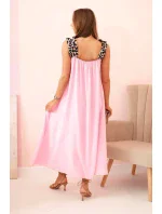 Dámské šaty s ramínky s leopardím potiskem bonbónově růžová