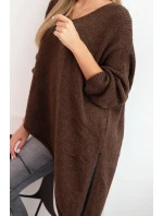 Svetr dámský vlněný asymetrický Plus Size s výstřihem do V hnědý