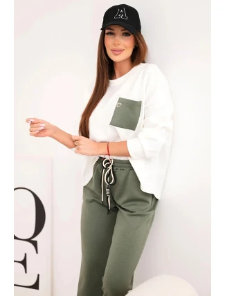 Dámský set máslový s kontrastní kapsou khaki