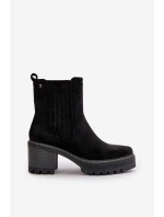 Dámské botky na podpatku z eko semiše zateplené černé Nevitas
