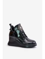 Dámské Lakované Boty Na Klínu Zateplené Vinceza 66706 Černé