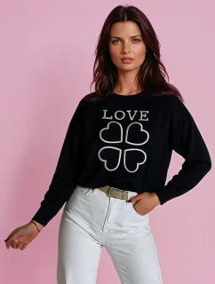 Dámský svetr s potiskem CLOVER black FashionStreet MY2300