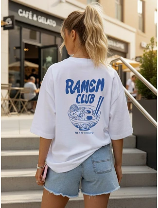 Dámské tričko oversize s potiskem, bílé, FashionStreet NX9506RY