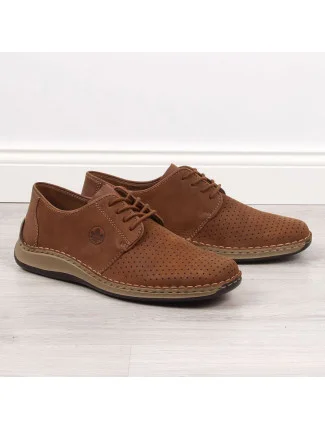 Kožené polobotky Rieker M RKR528 hnědé s ažurovým vzorem