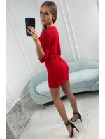 Žebrované šaty s vázaným výstřihem červené