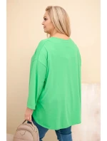 Dámská blůza Plus Size s kapsou a ohrnovacími rukávy z bavlny světle zelená Dámská blůza Plus Size s kapsou a ohrnovacími rukávy z bavlny světle zelená