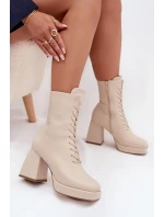Dámské Zimní Kozačky Na Podpatku S Šněrováním Světle Béžové Juvina