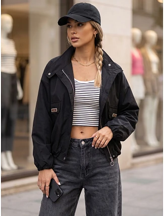 Dámská přechodová bunda typu bomber s stojáčkem, černá, FashionStreet TY6023 Dámská přechodová bunda typu bomber s stojáčkem, černá, FashionStreet TY6023