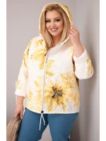 Dámská jarní bunda Plus Size s květinovým vzorem žlutá