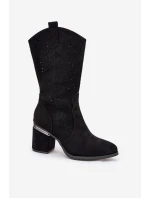 Děrované Kozačky Klasického Stylu Po Polovině Lýtka S.Barski HY51-238 Černé