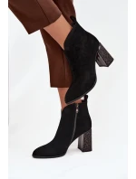Kožené semišové dámské kotníkové boty na podpatku s vyhříváním Černé Zivella