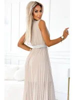 546-1 Plisované šaty s širokým páskem a výstřihem - BEACH