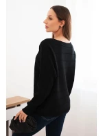 Dámský viskózový svetr s krajkovým vzorem a dlouhým rukávem černý