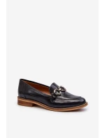 Kožené dámské lakované mokasíny Laura Messi 2760 modré