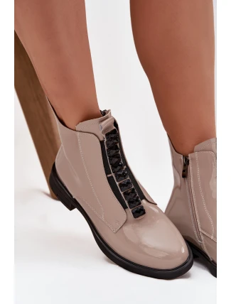 Lakované dámské botky D&A – béžové