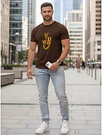 Pánské bavlněné tričko s potiskem Smile Crown hnědé FashionStreet NX0138R