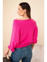 Dámský svetr typu netopýr s kulatým výstřihem fuchsie