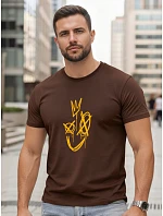 Pánské bavlněné tričko s potiskem Smile Crown hnědé FashionStreet NX0138R