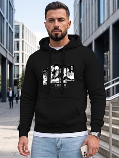 Pánská mikina s kapucí a potiskem TOKYO, černá, FashionStreet NX5146BX