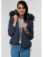 Tmavě modrá krátká dámská zimní prošívaná bunda (7694) Tmavě modrá krátká dámská zimní prošívaná bunda (7694)