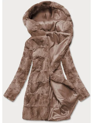 Hnědá dámská bunda-kožíšek s kapucí (br9741-12) Hnědá dámská bunda-kožíšek s kapucí (br9741-12)