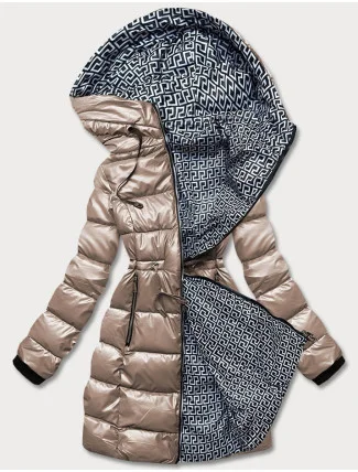 Oboustranná dámská metalická bunda v kakaové barvě (b8070-12) Oboustranná dámská metalická bunda v kakaové barvě (b8070-12)