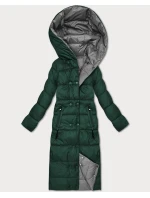 Tmavě zeleno-šedá oboustranná zimní bunda v délce ke kolenům Minority (P3-6017-33+61)