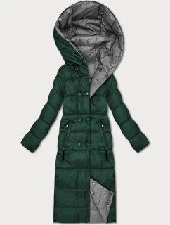 Tmavě zeleno-šedá oboustranná zimní bunda v délce ke kolenům Minority (P3-6017-33+61)