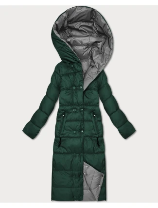 Tmavě zeleno-šedá oboustranná zimní bunda v délce ke kolenům Minority (P3-6017-33+61)