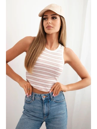 Dámská bavlněná pruhovaná bezrukávová halenka tmavě růžová Dámská bavlněná pruhovaná bezrukávová halenka tmavě růžová