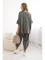 Bavlněný komplet halenka + kalhoty Grafit