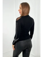 Pletená halenka s motýlem z kubické zirkonie černá