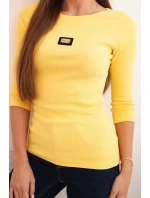 Dámská pruhovaná blůza s 3/4 rukávy a ozdobnou nášivkou žlutá