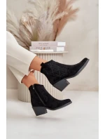 Děrované Kozačky Na Zip Eko Semišové Černé S.Barski HY42-944