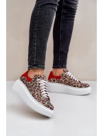 Kožené sneakerky na platformě s leopardím vzorem Zazoo 3346 hnědo-červené