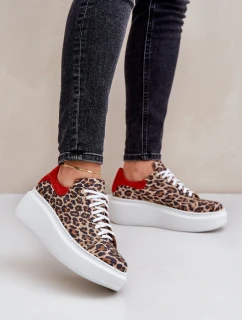 Kožené sneakerky na platformě s leopardím vzorem Zazoo 3346 hnědo-červené