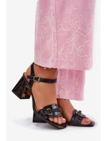 Kožené Lakované Dámské Sandály Na Podpatku Černé Mevonelle