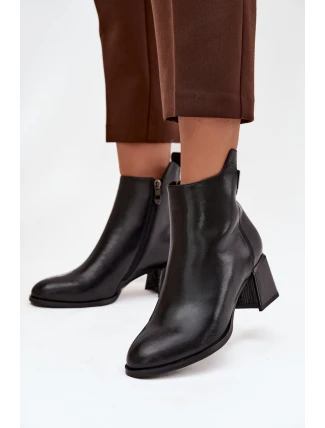 Dámské kožené kotníkové boty na podpatku vyhřívané černé Nolivra